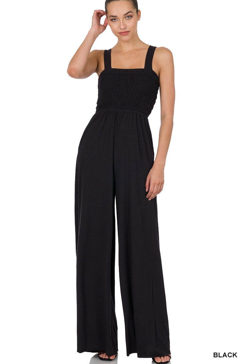 Smocked Top Jumpsuit With Pockets Identity Boutique